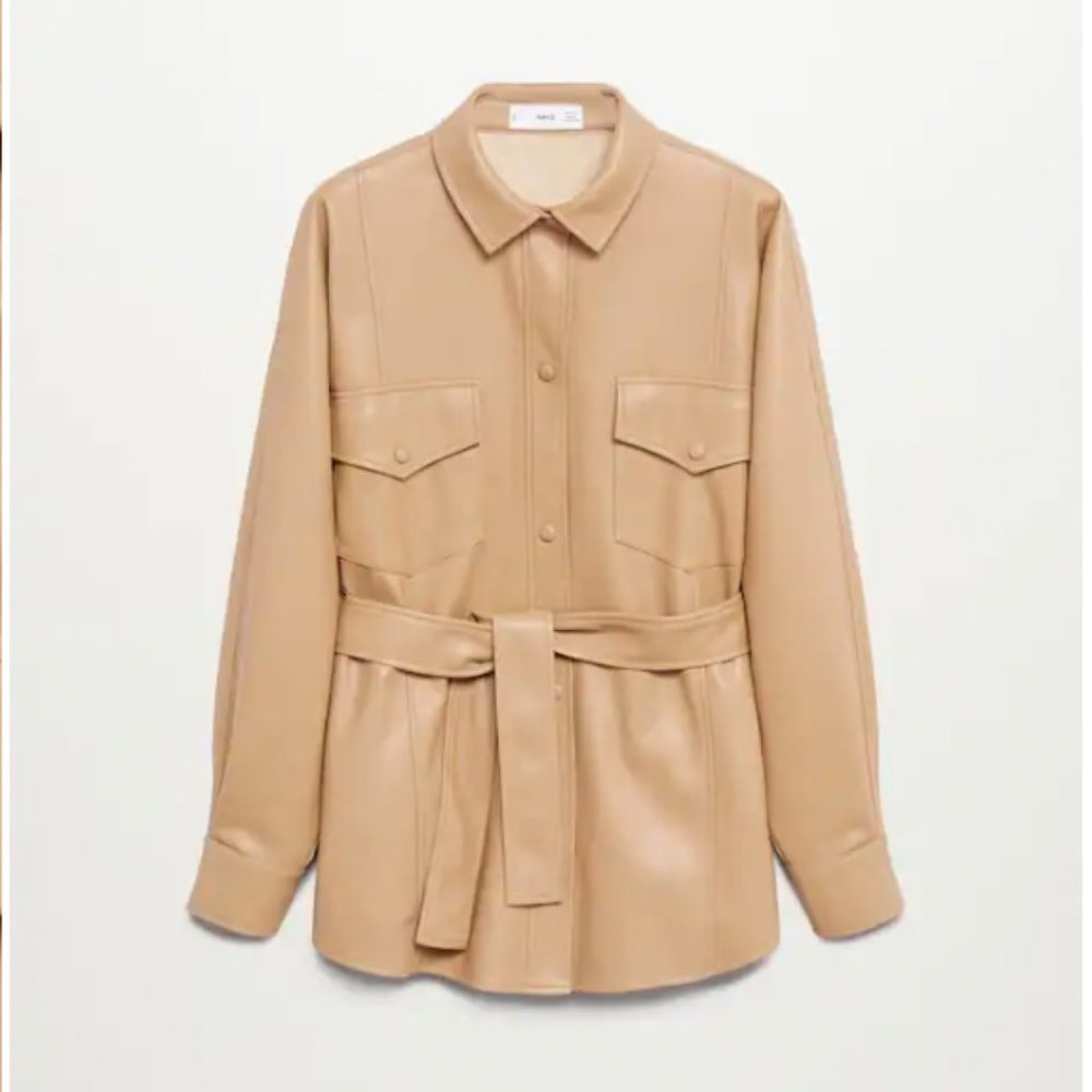 Mango Leather Shirt Jacket